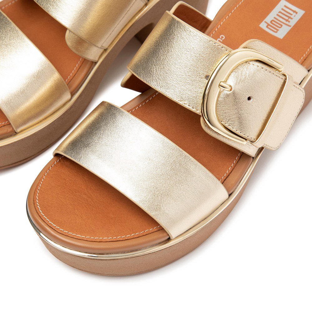 Fitflop Womens Platforms Gold - Pilar Mixed-metallics Leather Slide - IM9485361